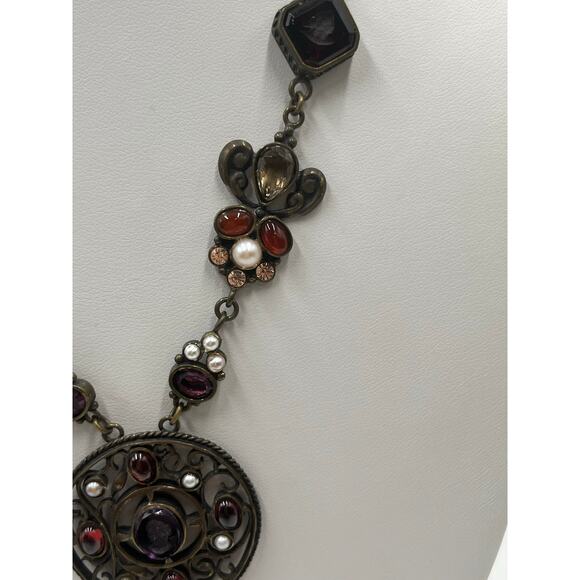 Extasia Vintage Glass Intaglio and Seed Pearl Pendant Necklace Artisan Jewelry - Picture 2 of 16